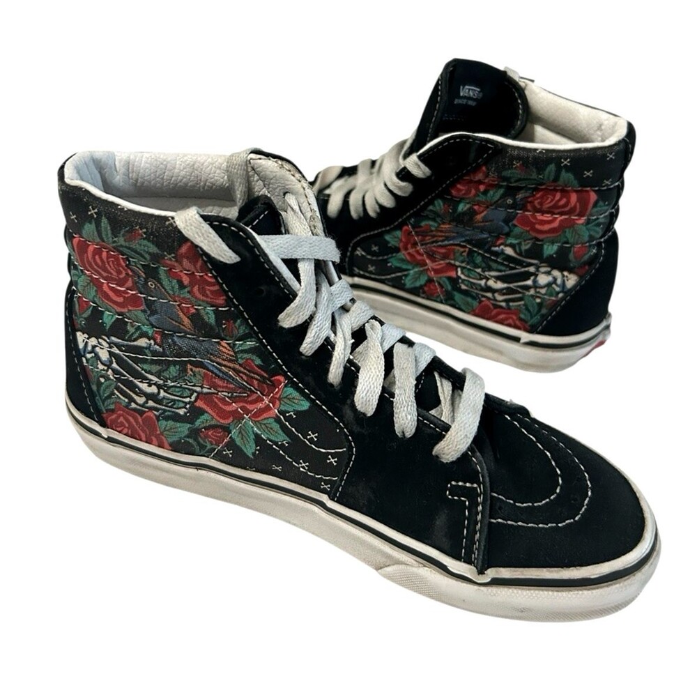 Vans Unisex Youth SK8 Rose Skull Hi Top Suede Sneaker Boys 3.5 / Girls 5 - Picture 4 of 16